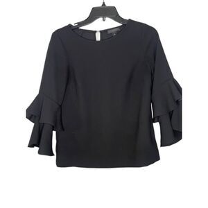 J. J Crew Tiered Bell Sleeve Crepe Top Blouse Shirt Black Size 00 XXS Ruffles